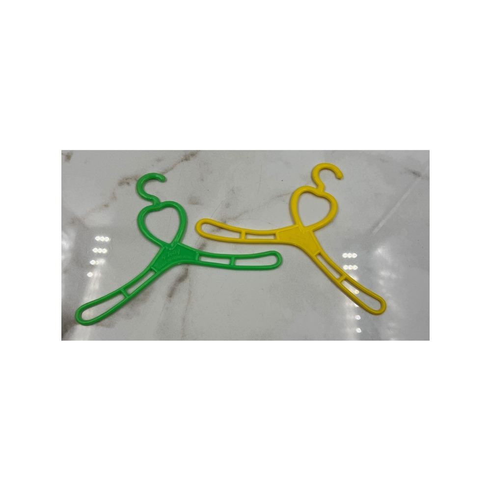 Vintage Totsy Doll Clothes Hangers Heart Design Green Yellow Set of 2 Hong Kong